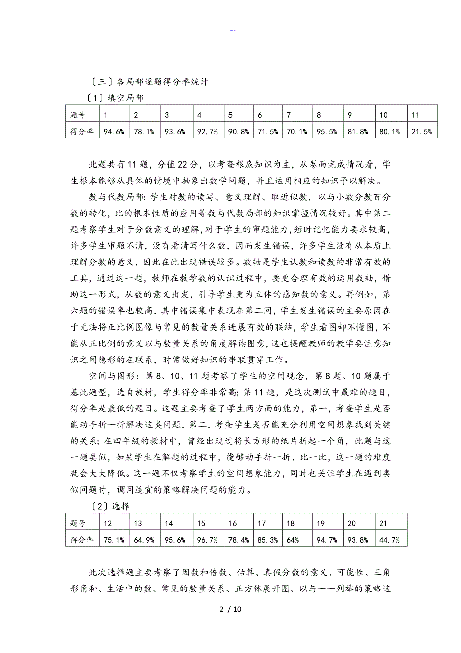 小学六年级数学学业水平考试高质量分析资料报告资料报告材料_第2页