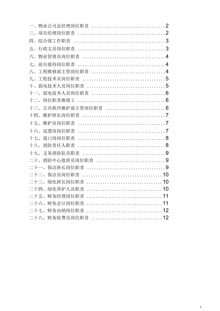 物业管理公司各部门岗位职责说明书资料_第1页