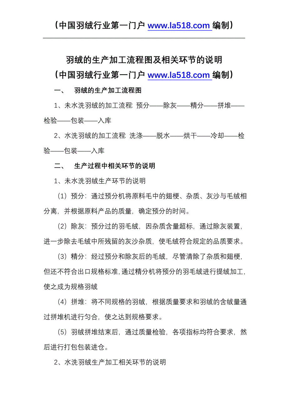 羽绒的生产加工流程图及相关环节的说明_第1页