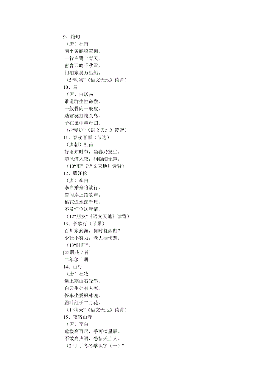 北师大小学语文实验教材一至六级古诗词总汇_第2页