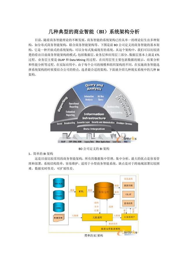 几种典型的商业智能(BI)系统架构分析