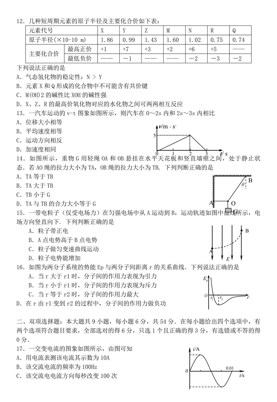 2022年高三理综8月摸底考试_第3页