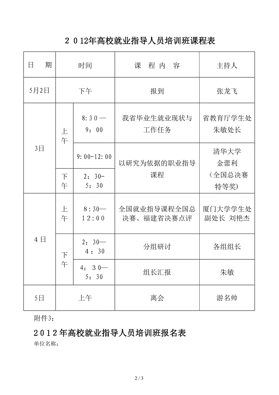 2012年高校就业指导人员培训班名额分配表_第2页