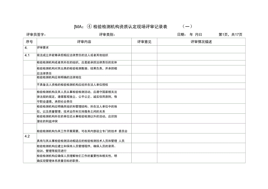 检验检测机构资质认定现场评审记录表要点_第1页