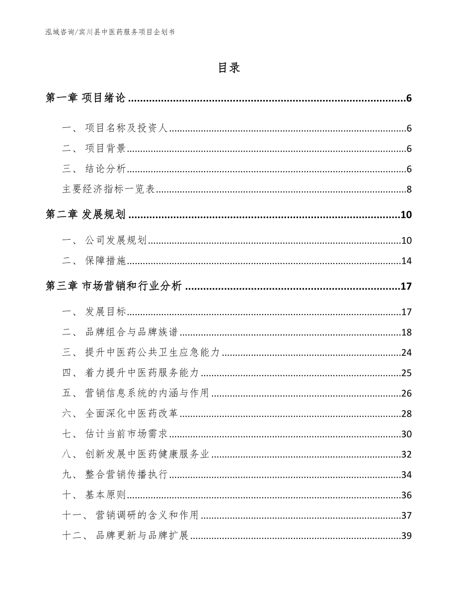 宾川县中医药服务项目企划书模板范本_第1页