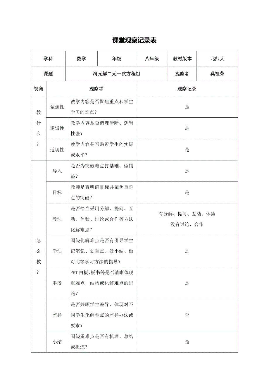 课堂观察记录表单 (3)_第1页