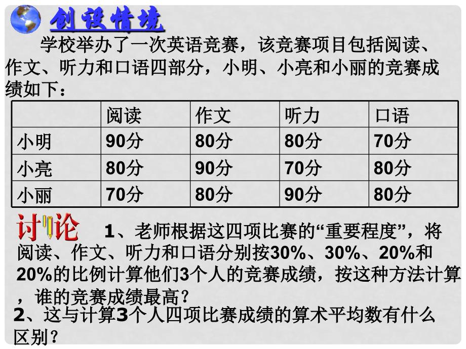 江苏省句容市后白中学八年级数学上册《6.1 平均数》课件2 新人教版_第4页