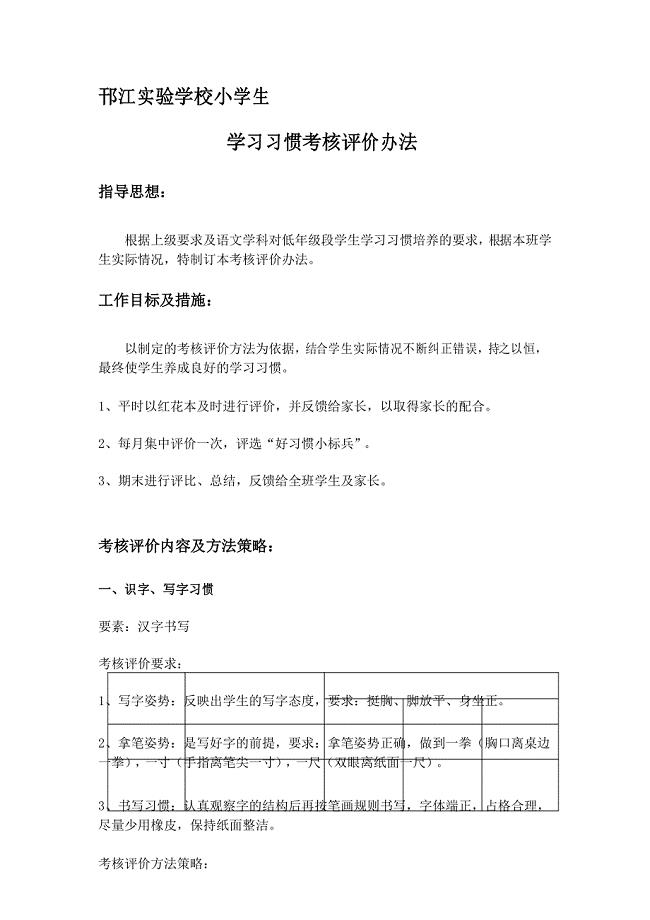 学生学习习惯考核评价办法