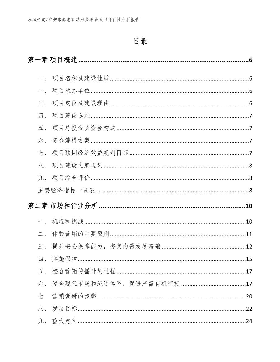 淮安市养老育幼服务消费项目可行性分析报告模板范文_第1页