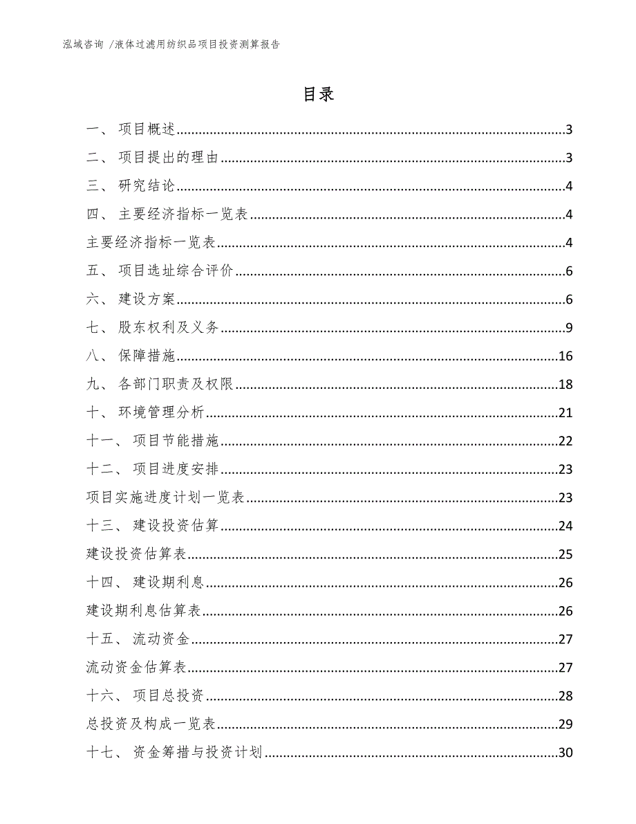 液体过滤用纺织品项目投资测算报告（模板参考）_第1页