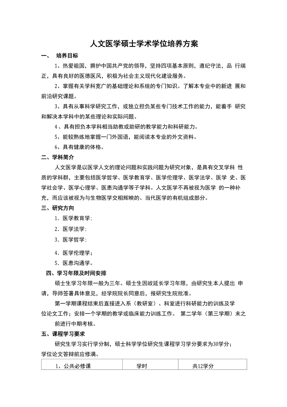 人文医学硕士学术学位培养方案_第1页