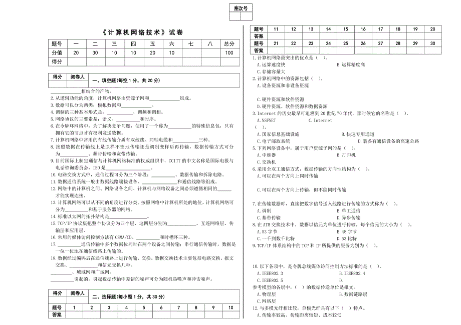 《计算机网络技术》试卷及答案_第1页