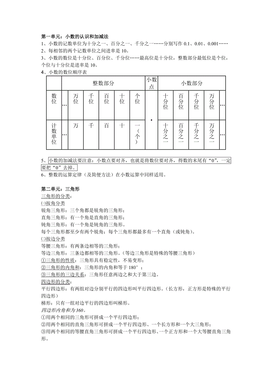 北师大版小学四年级数学下册复习资料_第1页