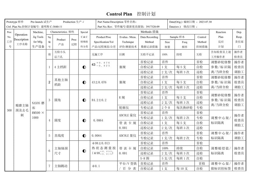 Control-Plan--控制计划样本