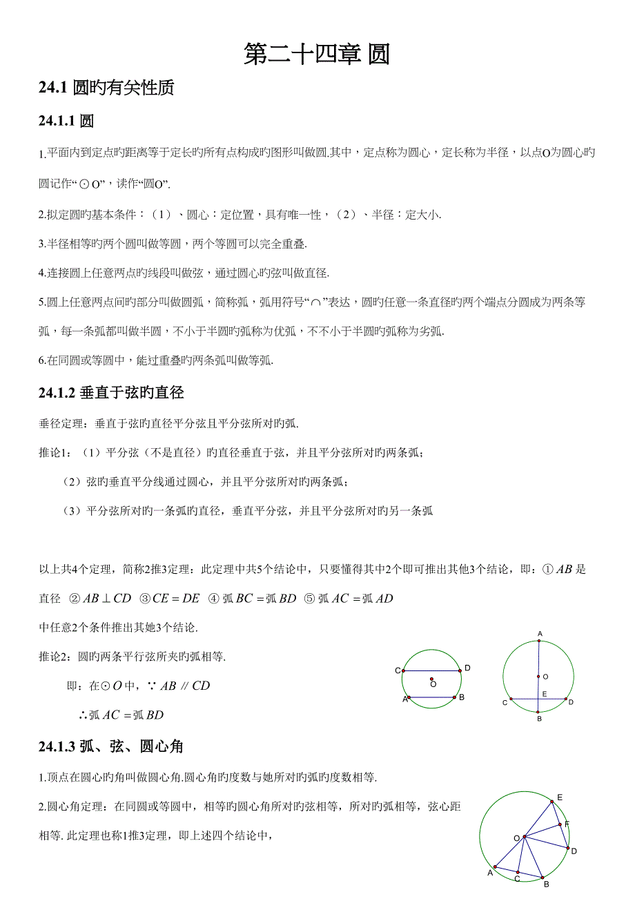 2022人教版初中数学第二十四章圆知识点_第1页