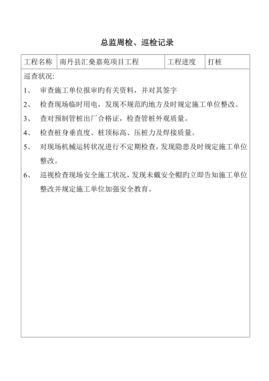 2023年总监理工程师周检巡检记录.doc_第1页