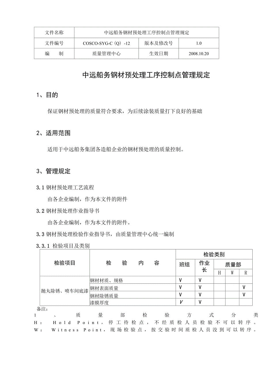 钢材预处理工序控制点管理规定_第1页