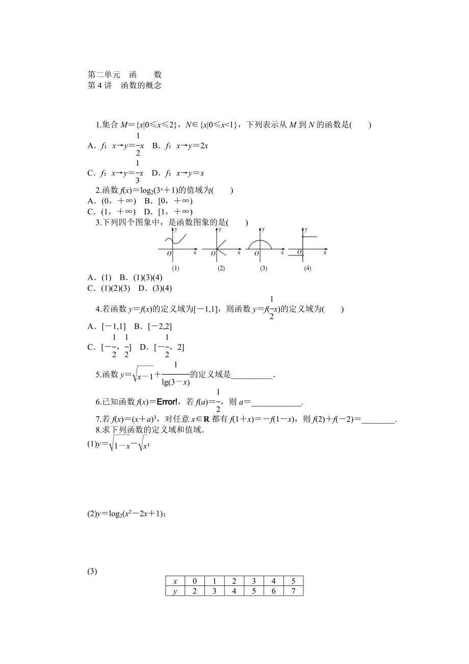 新编高三文一轮同步训练：第2单元函数含答案_第1页