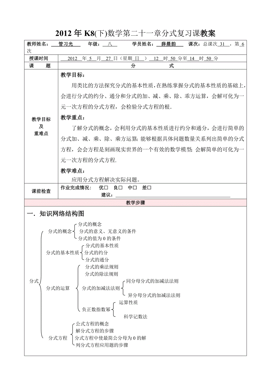 2012年K8(下)数学第二十一章分式复习课教案_第1页