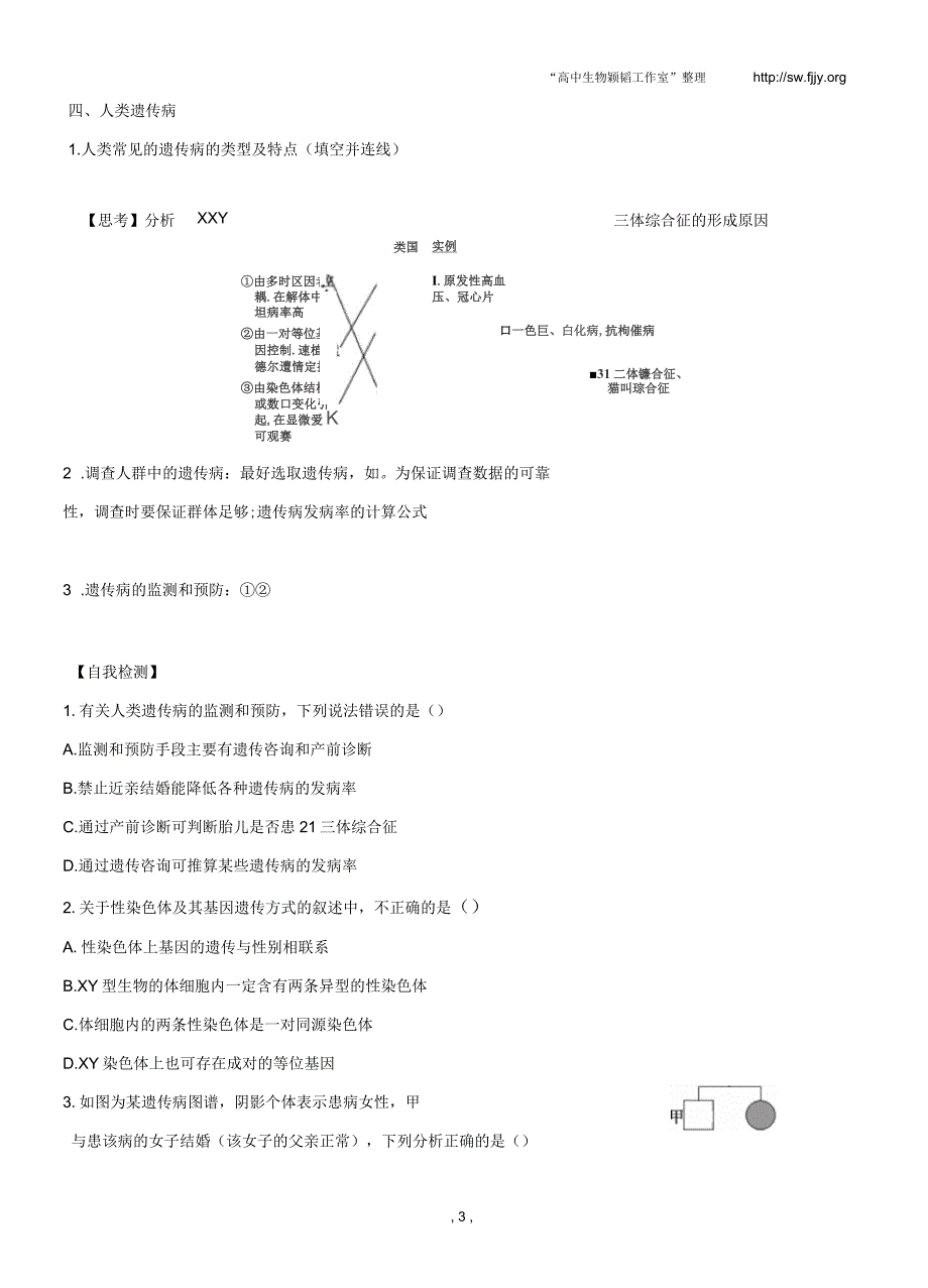 2015届高三生物一轮复习学案：第17讲基因在染色体上伴性遗传_第3页
