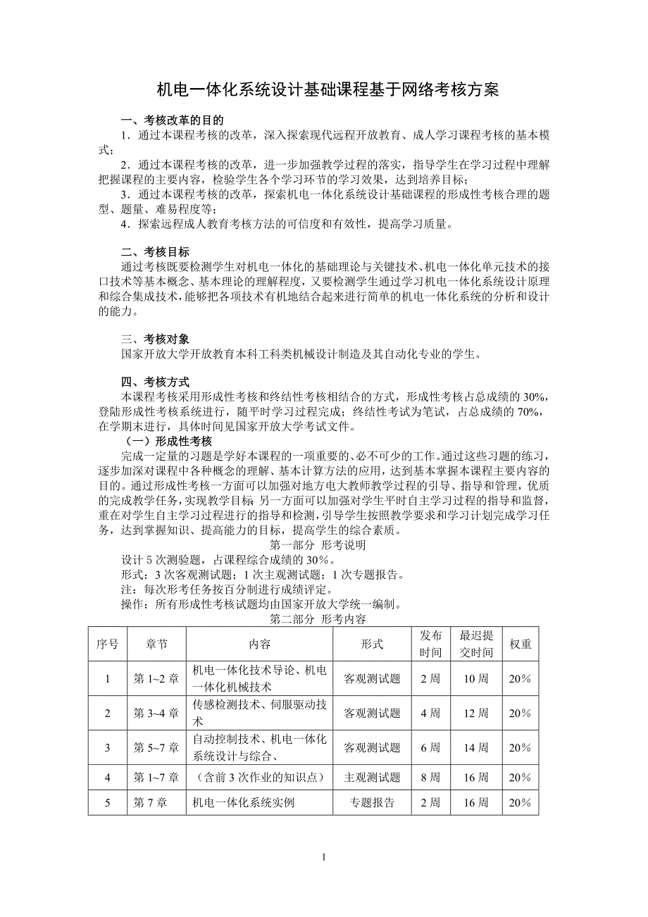 0991 机电一体化系统设计基础课程基于网络考核方案_第1页