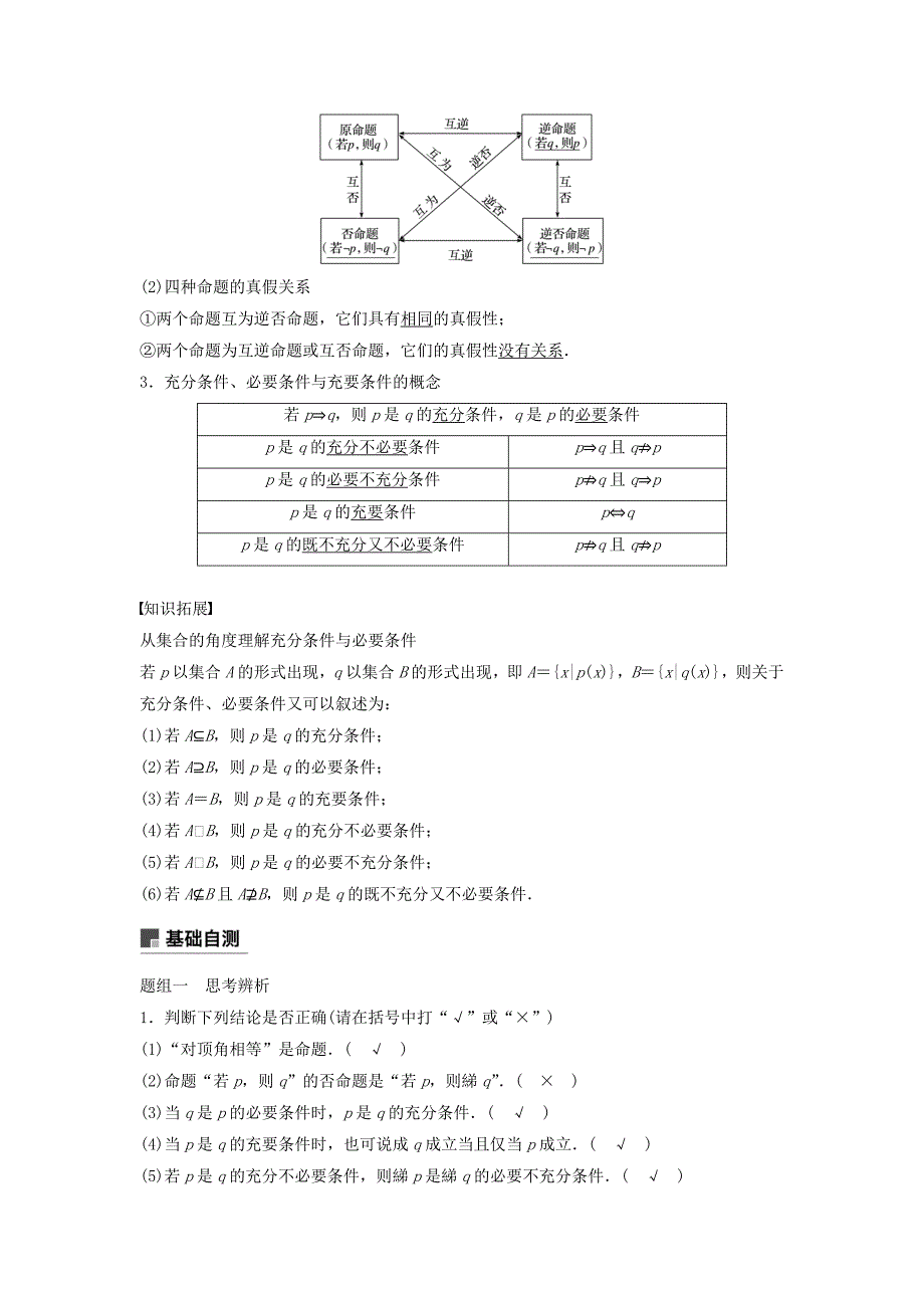 高考数学大一轮复习第一章集合与常用逻辑用语1.2命题及其关系充分条件与必要条件学案理北师大版_第2页