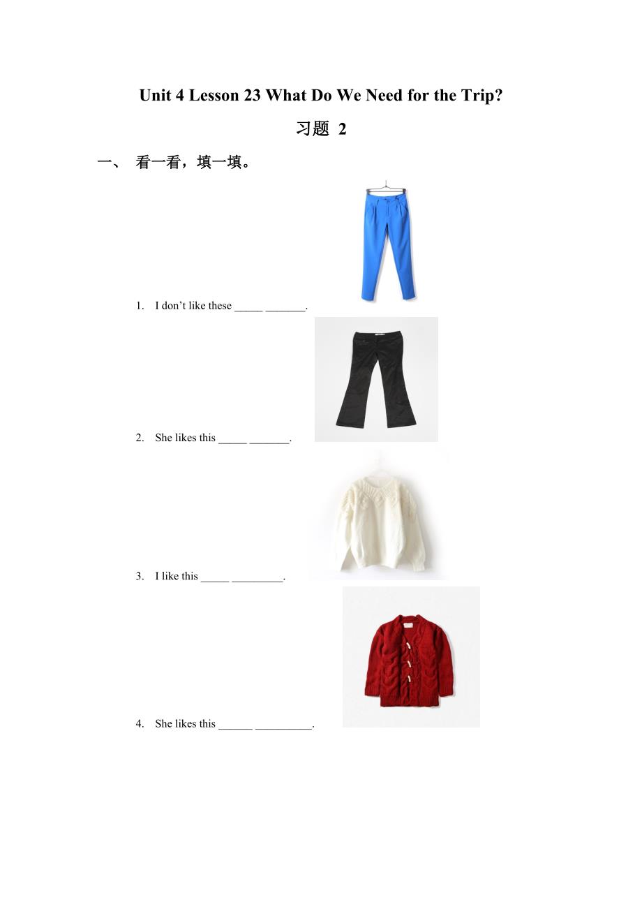 Unit 4 Lesson 23 What Do We Need for the Trip 习题 2.doc_第1页