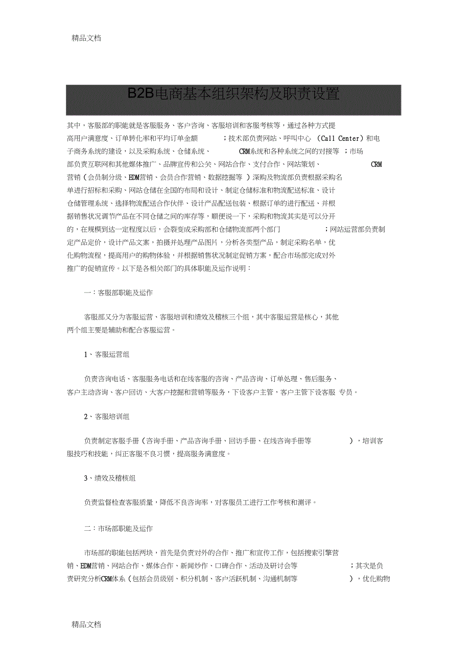B2B电商基本组织架构及职责设置资料_第1页