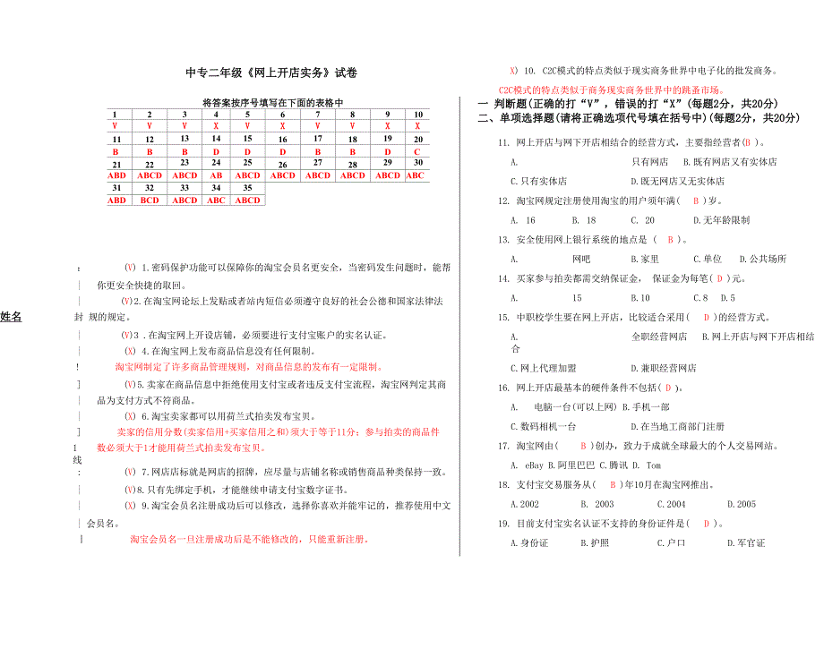 《网上开店实务》试卷及答案_第1页