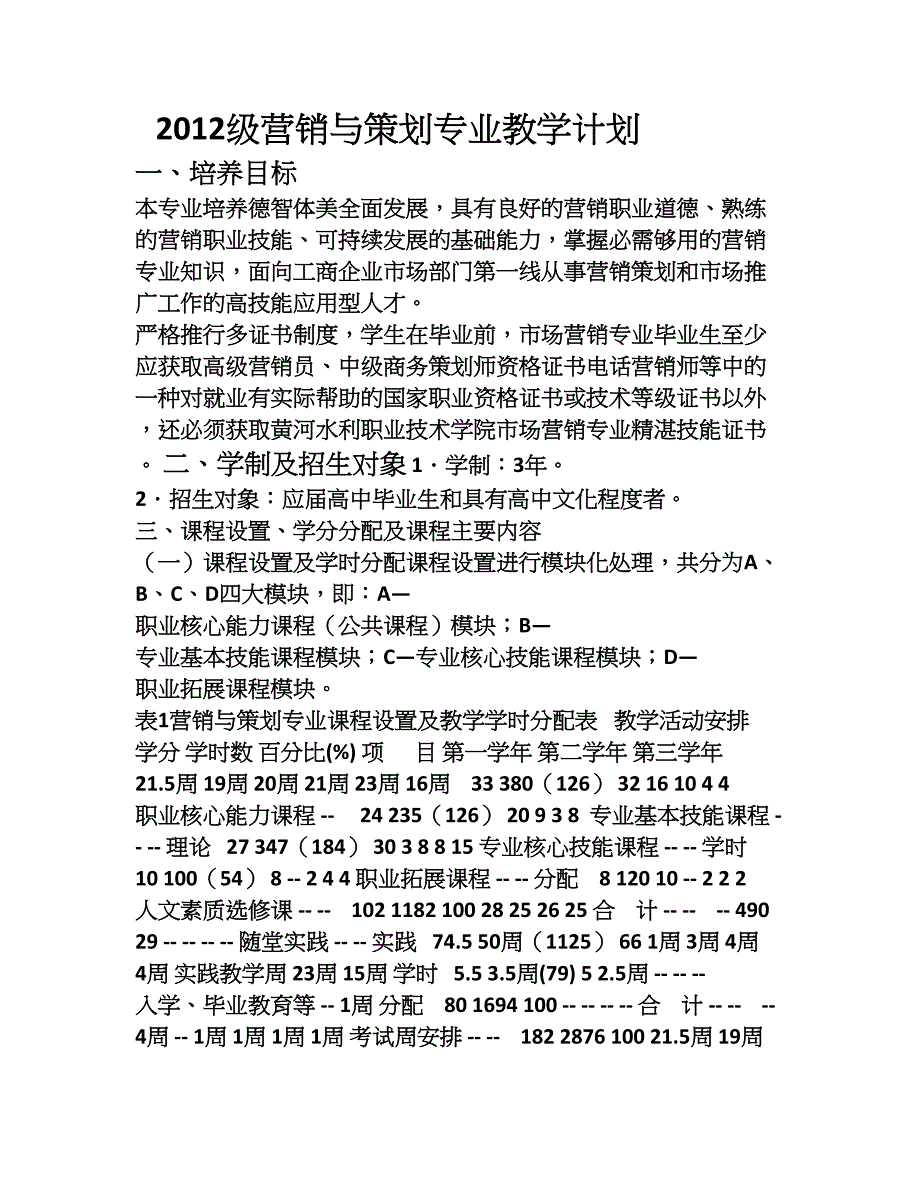 营销与策划专业教学计划_第1页