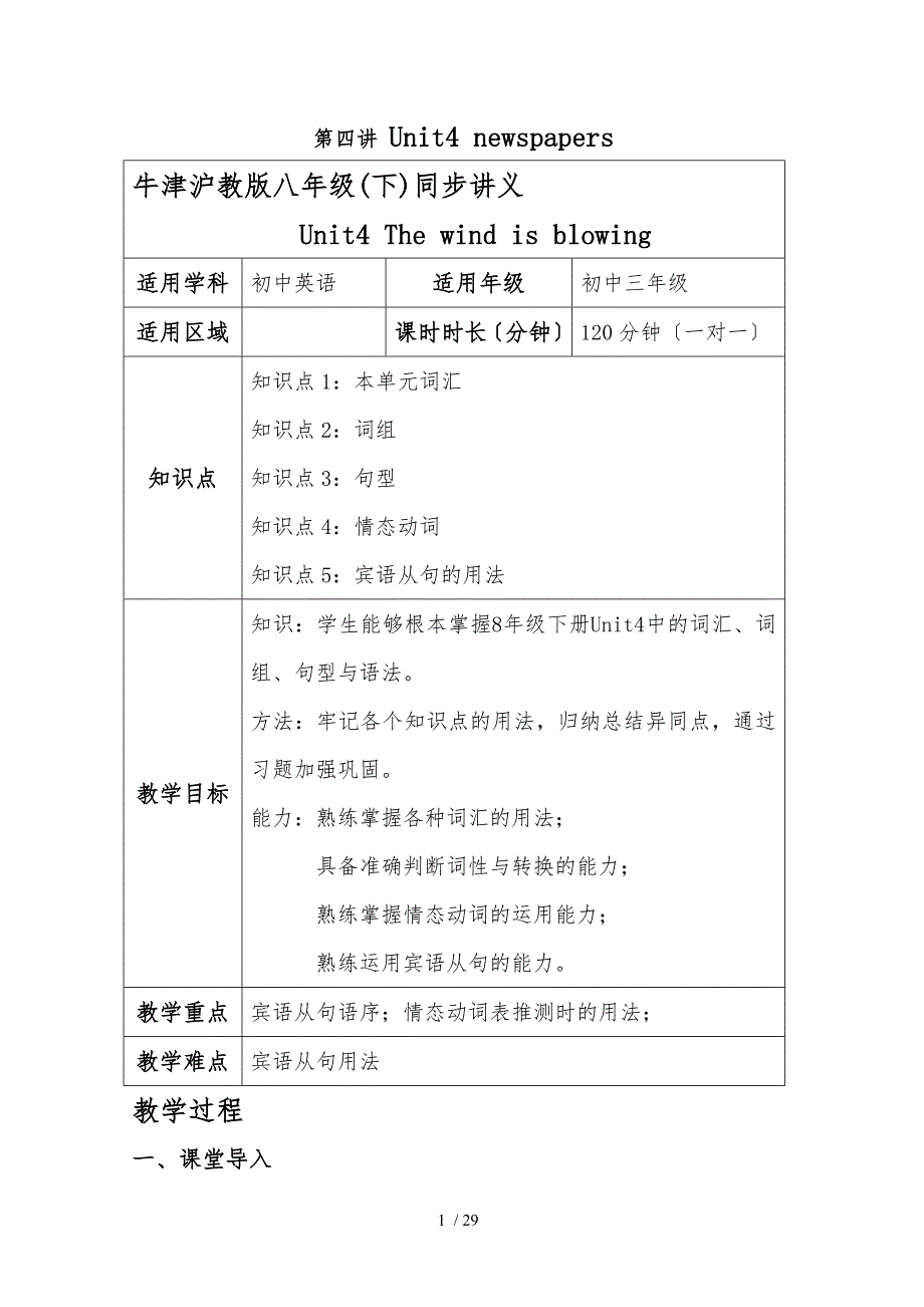 上海牛津沪教版八年级(下)同步讲义unit4_第1页
