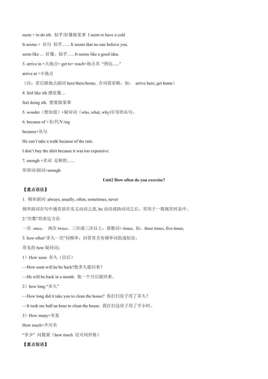 新人教版八年级上册英语单元语法及知识点归纳汇总_第2页