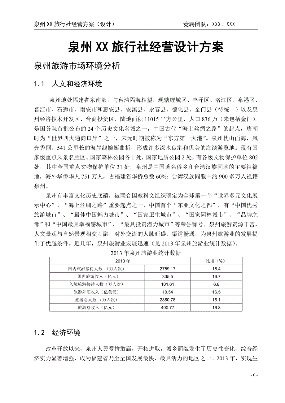 泉州XX旅行社经营设计方案_第1页