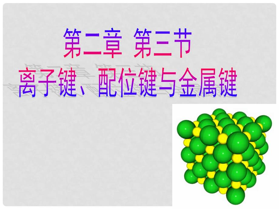 高中化学 第2章 化学键与分子间作用力 2.3 离子键、配位键与金属键课件 鲁科版选修3_第1页