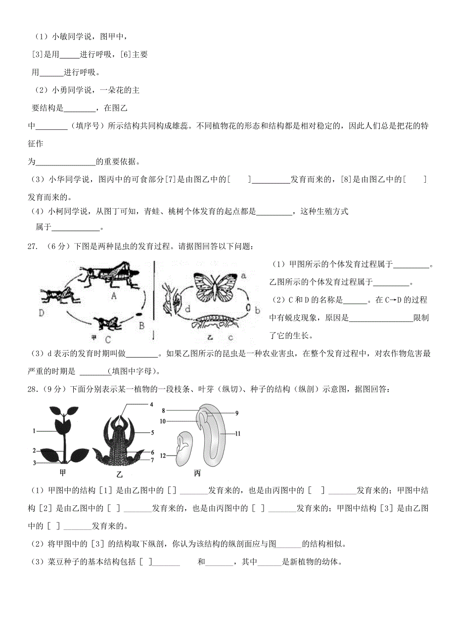 山东省滨州市沾化区八年级生物上学期期末考试试题新人教版_第4页