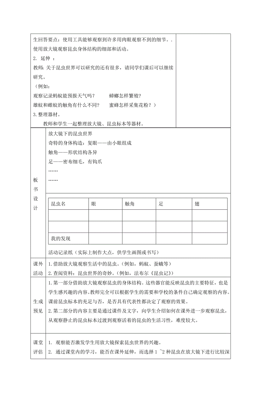 六年级科学下册 放大镜下的昆虫世界教案 教科版_第4页