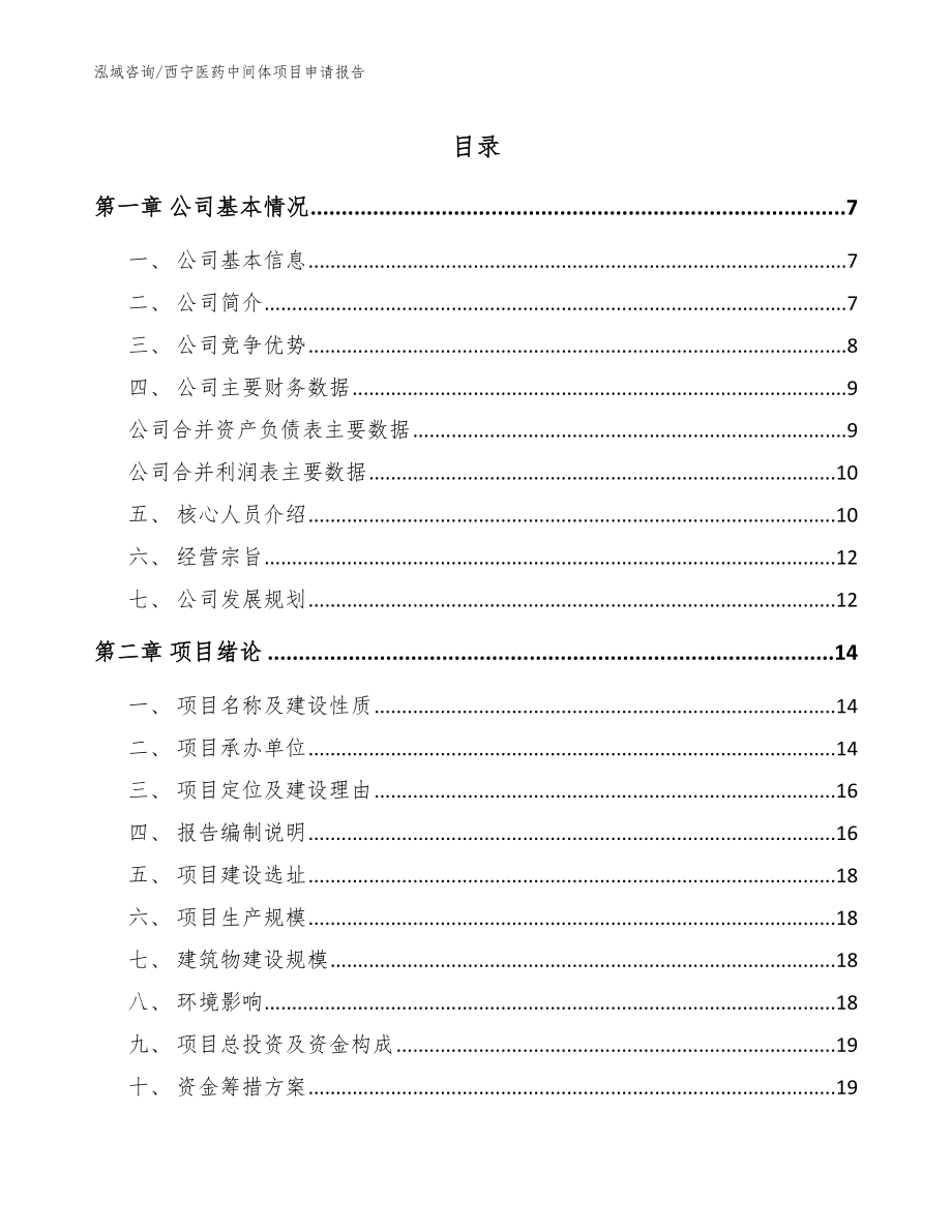 西宁医药中间体项目申请报告（模板参考）_第1页