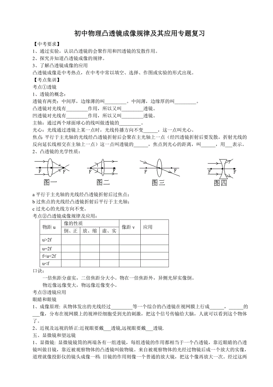 凸透镜成像规律及其应用专题复习_第1页