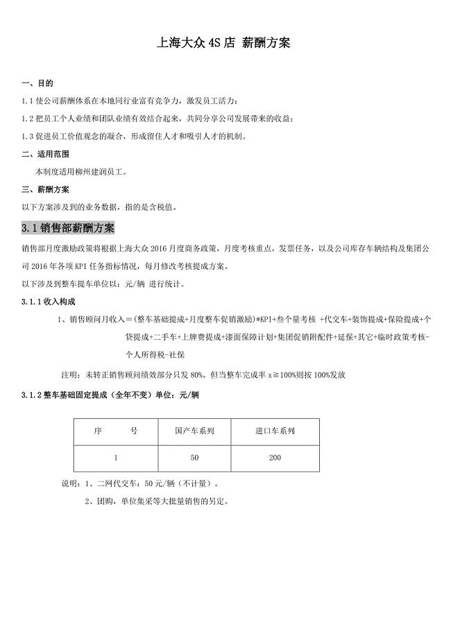 汽车4S店 薪酬方案(上海大众).doc
