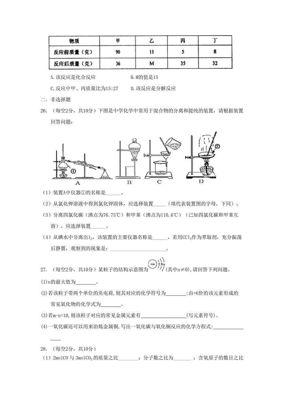 内蒙古某知名中学高一化学上学期第一次月考试题2_第5页