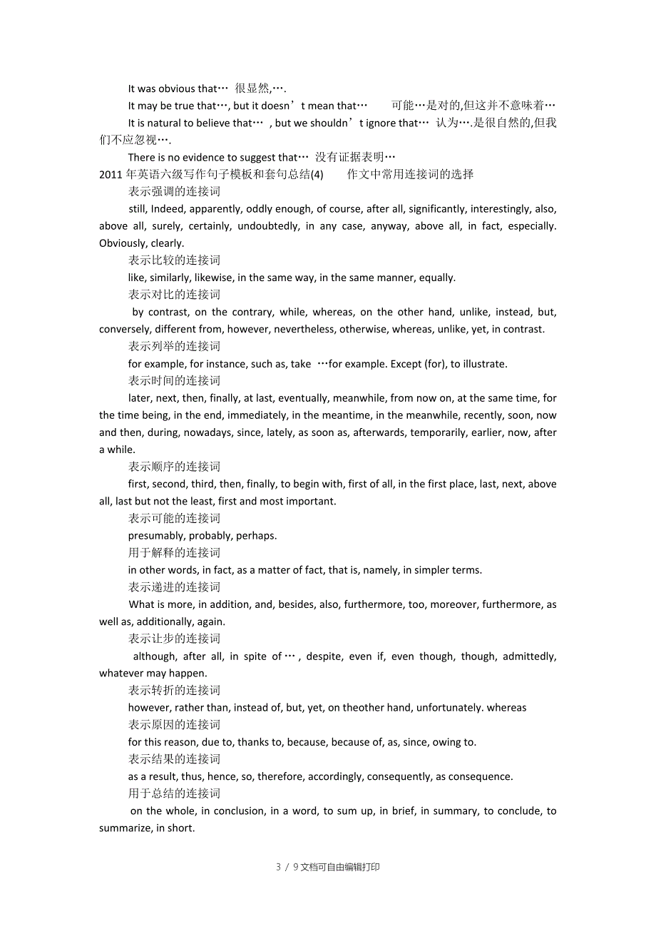 英语六级写作句子模板和套句总结_第3页
