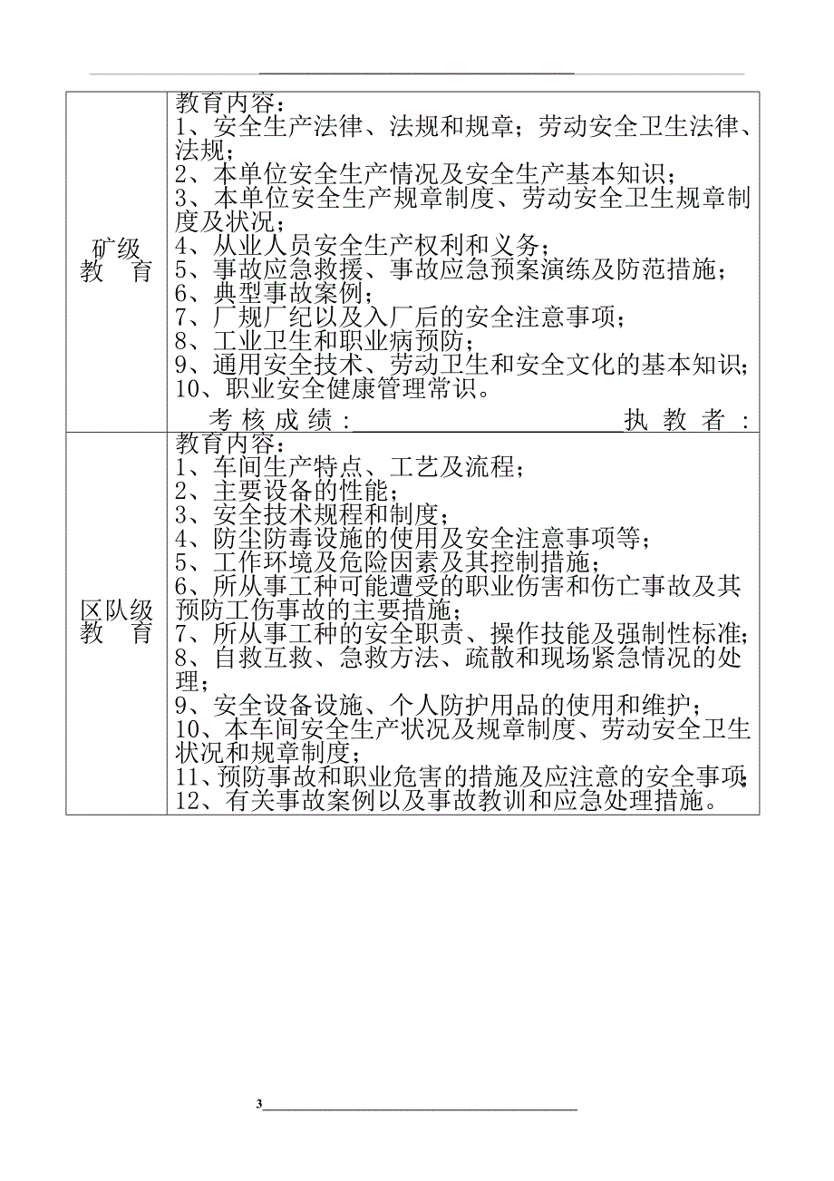 煤矿职工安全教育培训档案样本编号_第3页