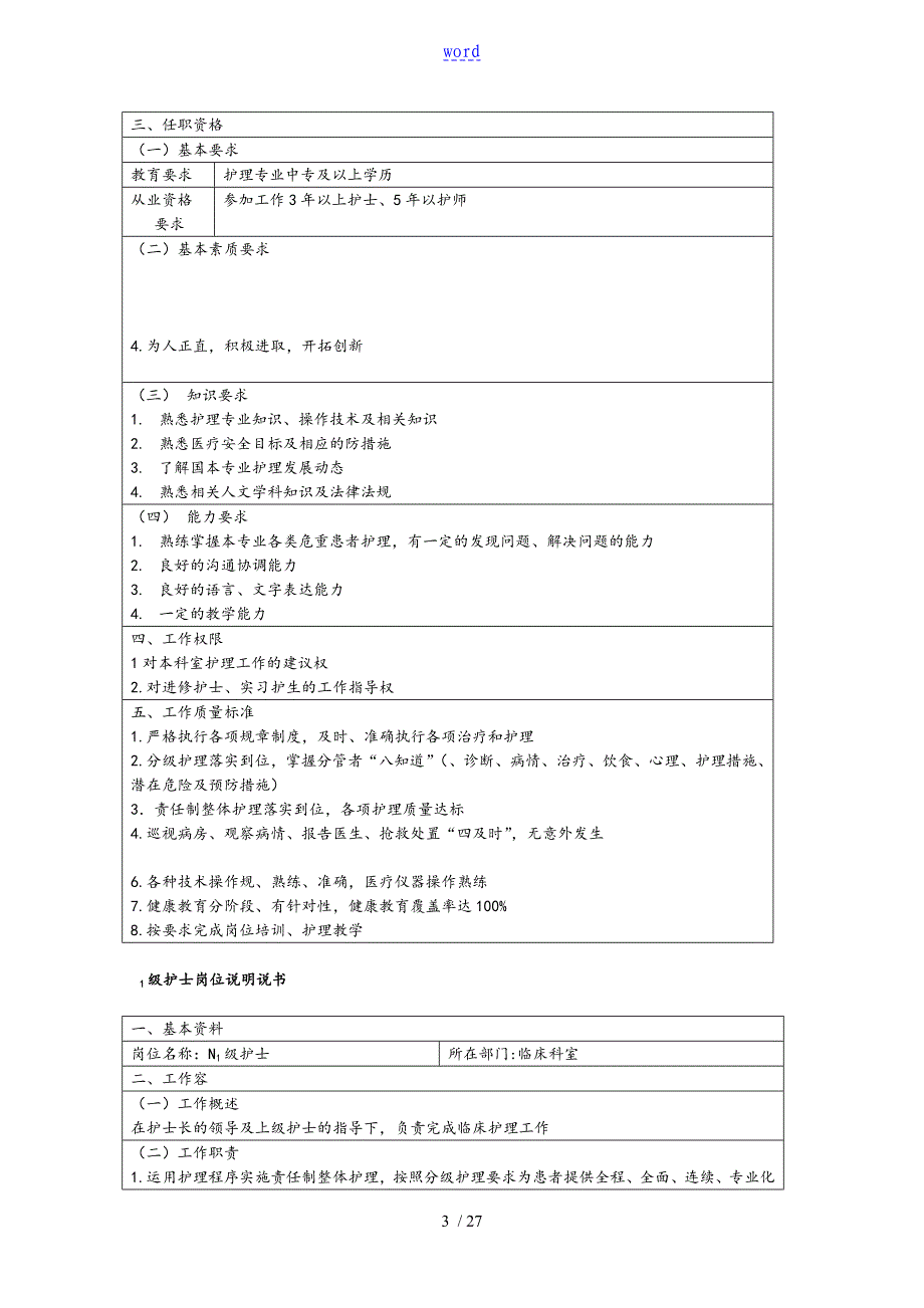 护理岗位说明书82787_第3页