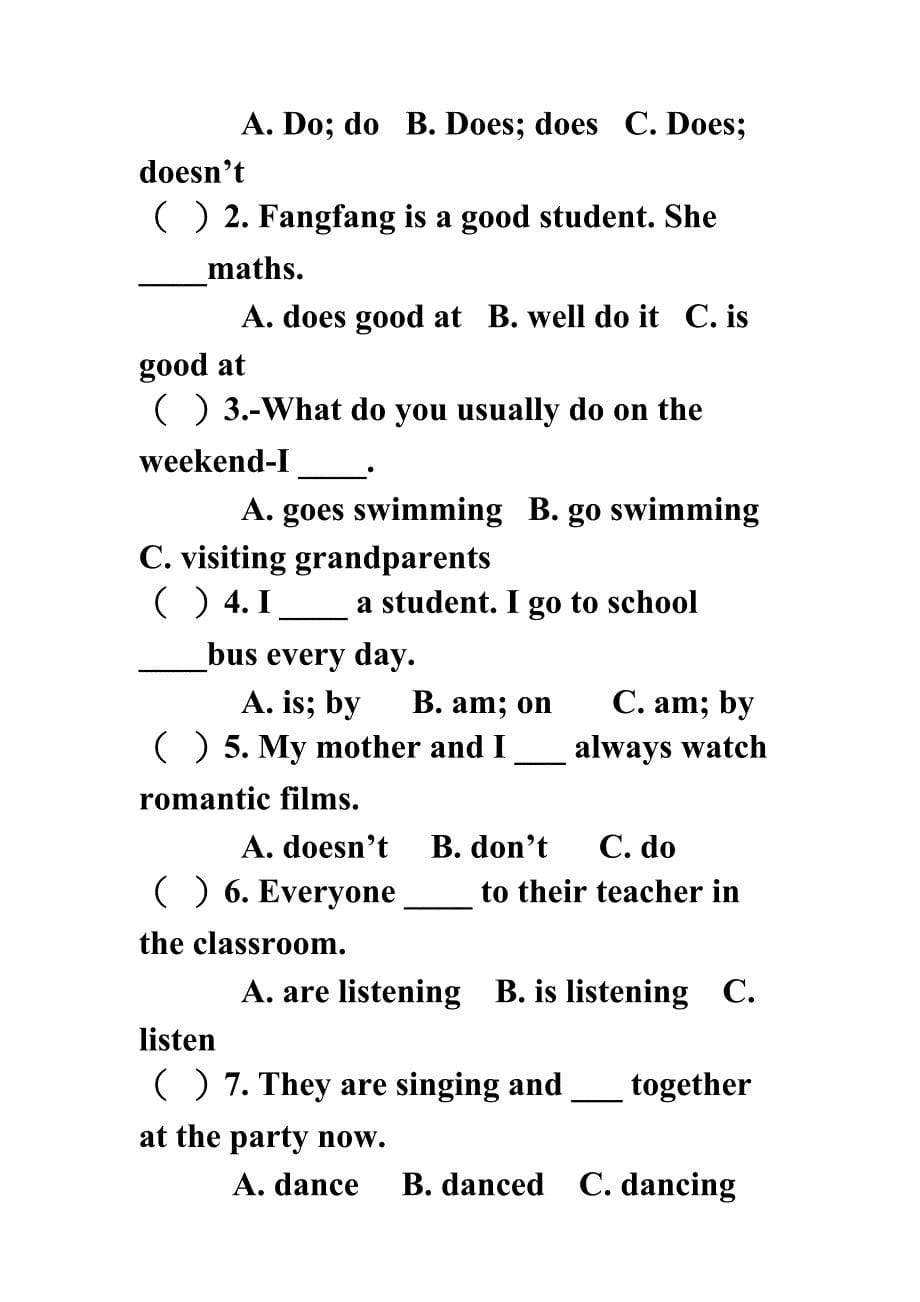 小学五年级英语练习题(重点一般现在时和现在进行时)_第5页