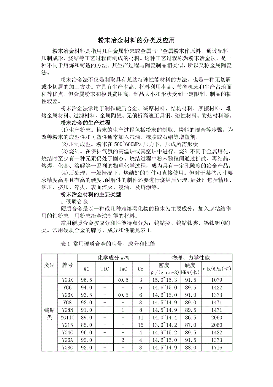 粉末冶金材料的分类及应用.doc_第1页