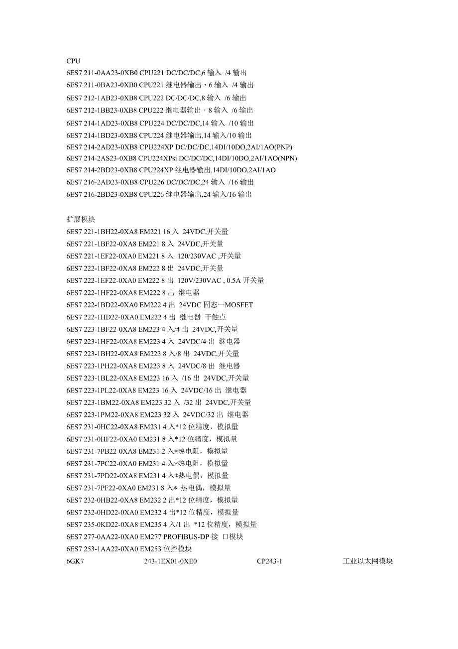 西门子PLC各种模块分类选型及用途_第1页