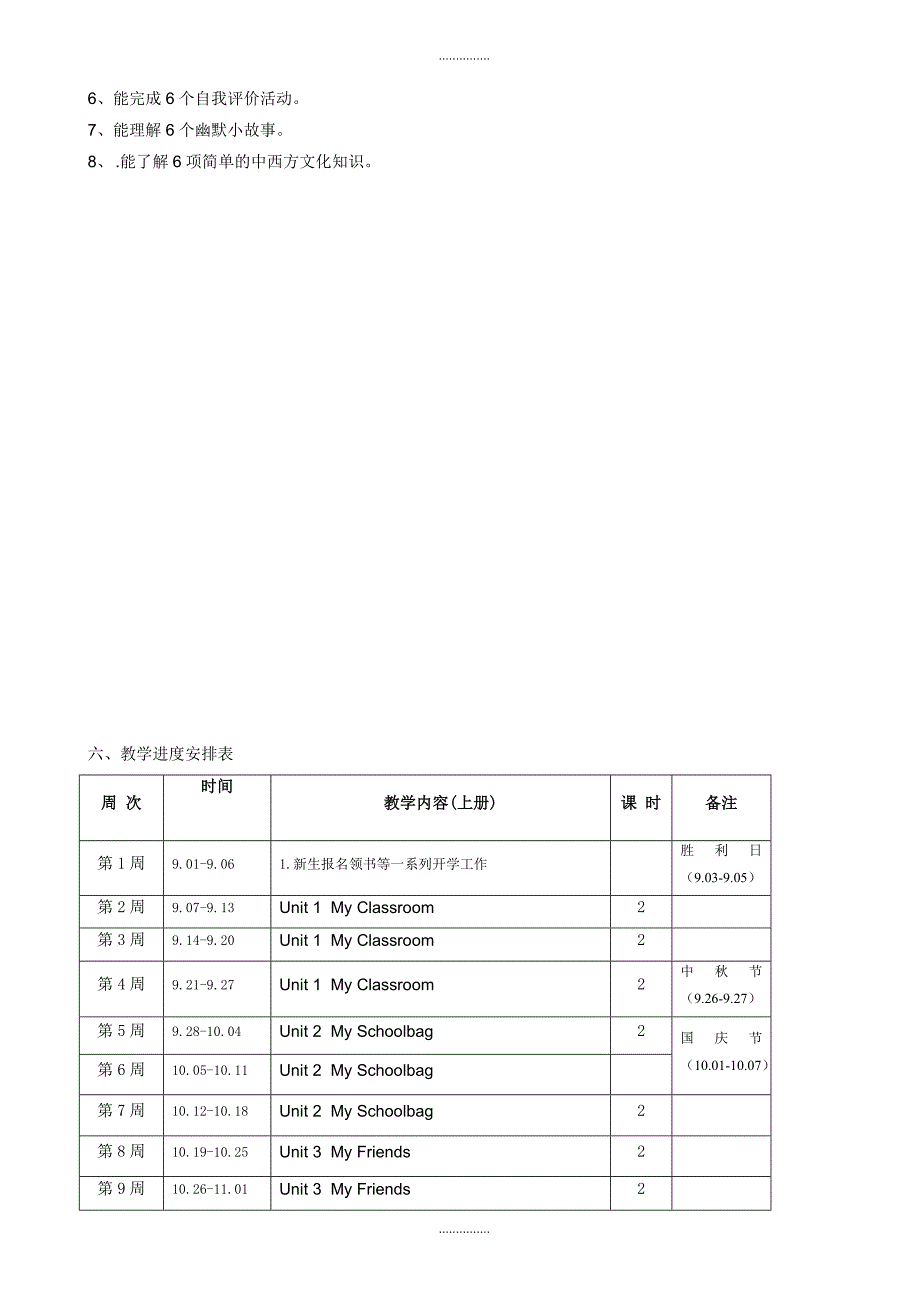 季人教版四年级英语上册教学计划安排表_第2页