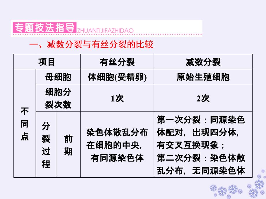 2018-2019年高中生物 第二章 染色体与遗传 小专题 大智慧 减数分裂与有丝分裂的比较与归纳课件 浙科版必修2_第3页