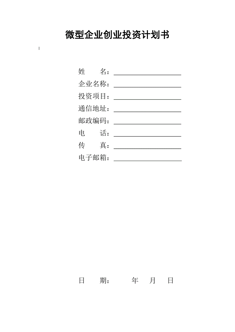 微型企业创业投资计划书_第1页