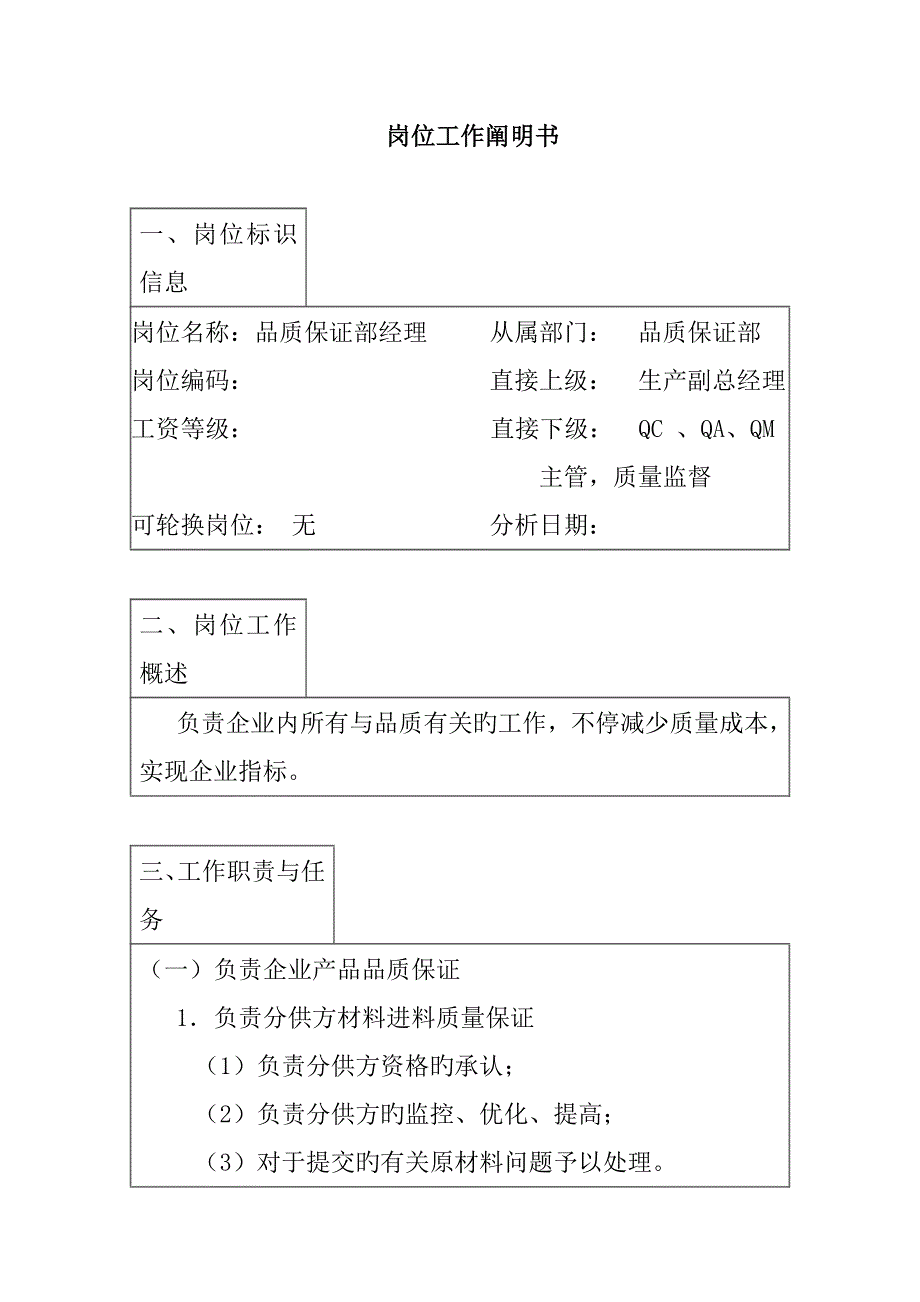 品质保证部经理岗位职责.doc_第1页